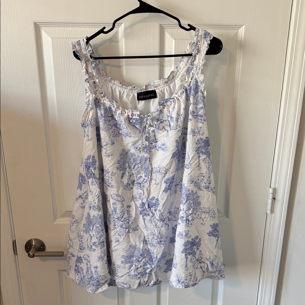 Blue Tolie Print White & Light Blue Floral Mini Dress